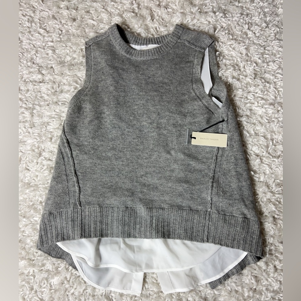 NWT Brochu Walker Husky Layered Split-Back Tank Gray/White M